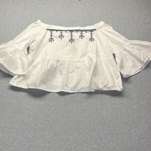 a.n.a A New Approach Off Shoulder‎ Top 3/4 Bell Sleeve White Navy New size PL